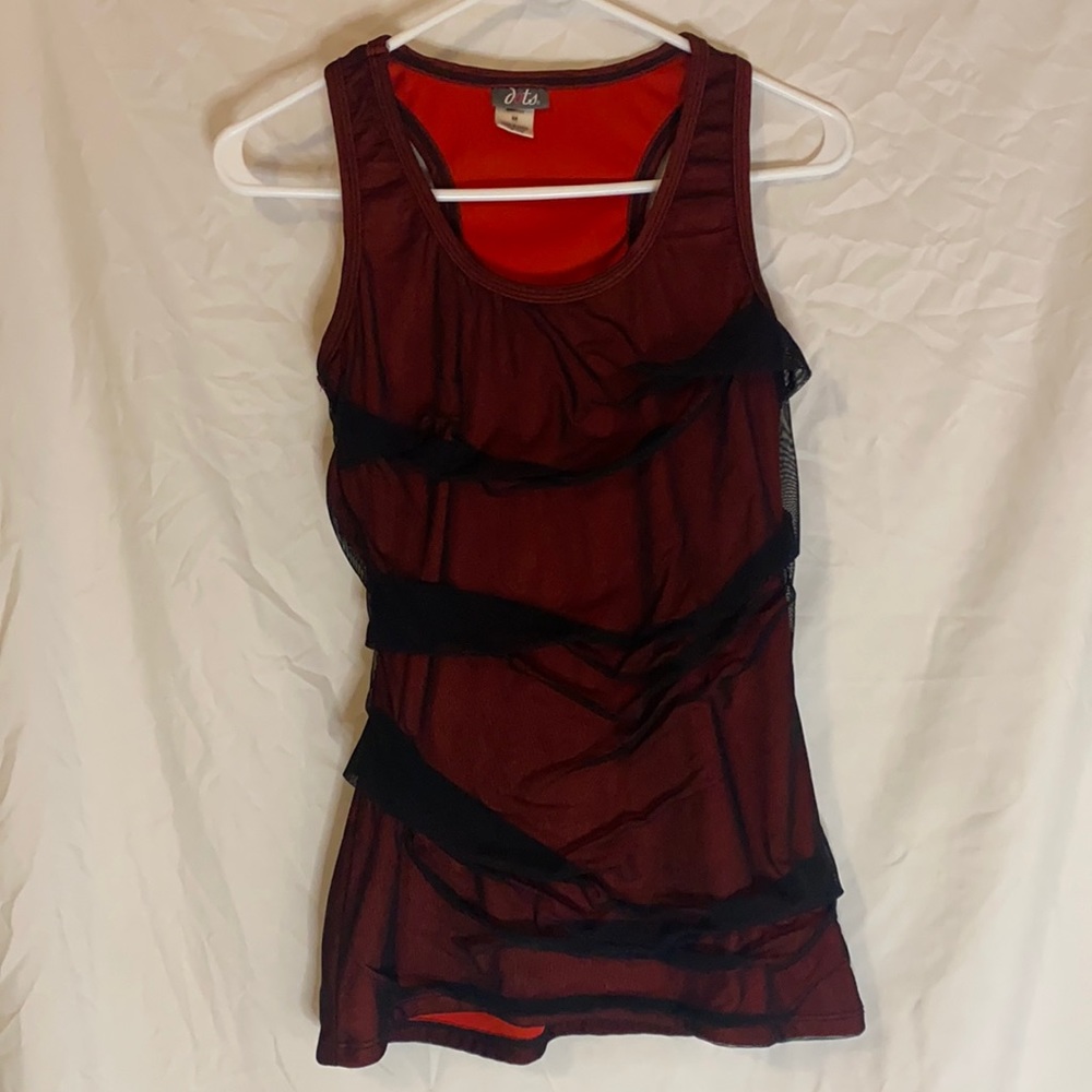 Red and back mesh sleeveless top